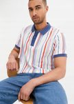 B.P.C t-shirt polo męski bawełniany biały w kolorowe paski ^52/54, L