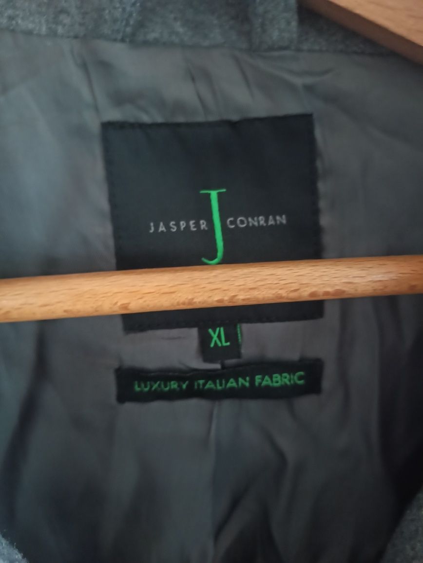 Szary wełniany płaszcz na guziki Jasper Conran XL/42 XXXL/46 elegancki