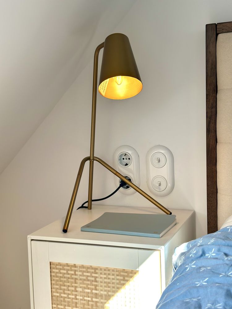 Vintage miedziana lampa stołowa szwedzkiej marki SOUL