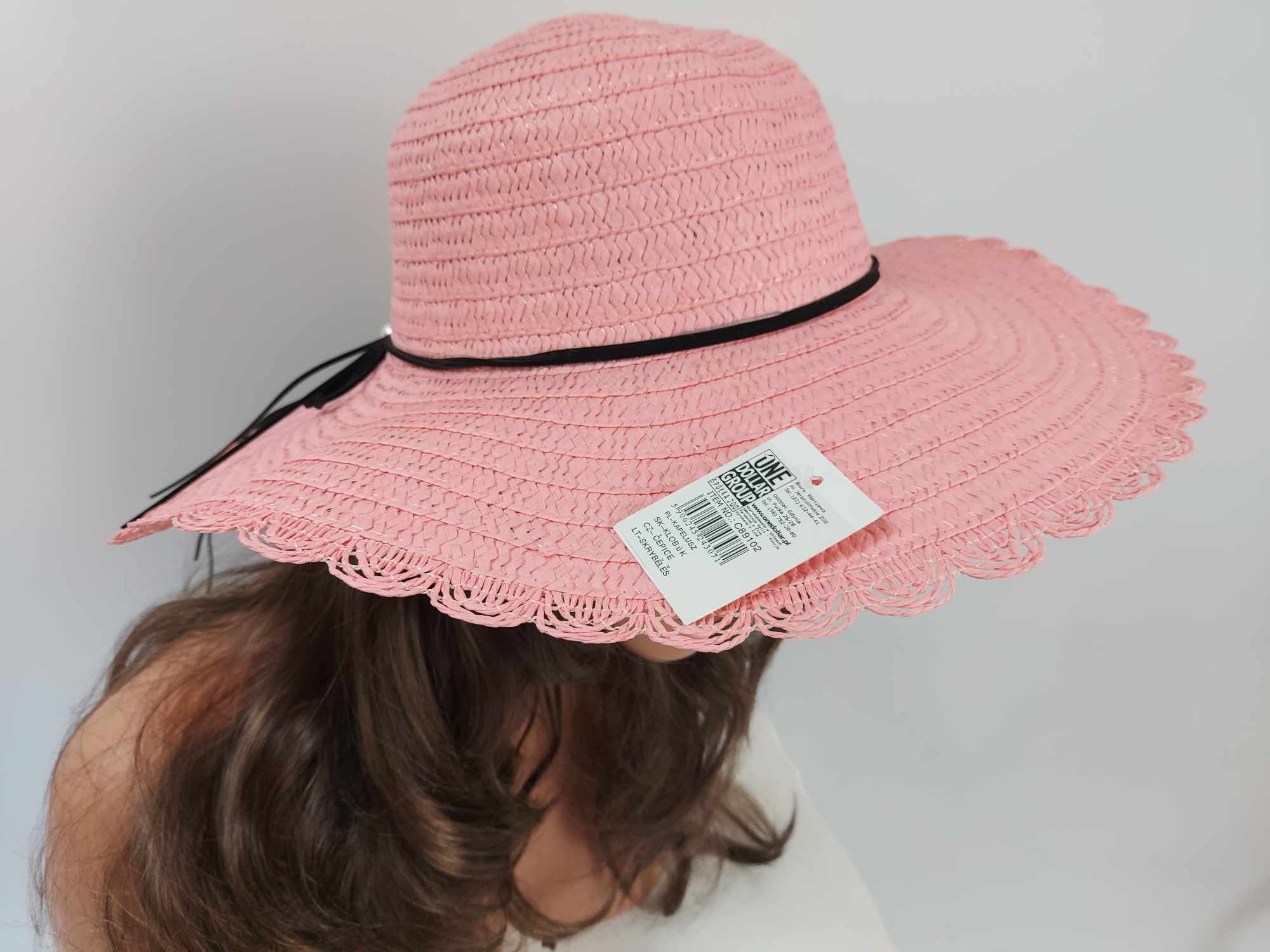 Nowy różowy kapelusz przeciwsłoneczny zdobiony perełką sznureczkiem