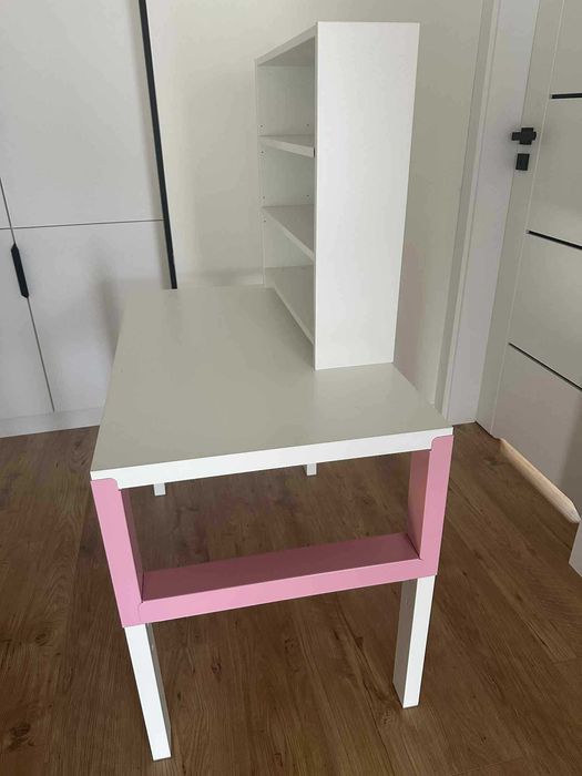 Biurko IKEA PAHL z nadstawką (półką) regulowana wysokość, biało różowe