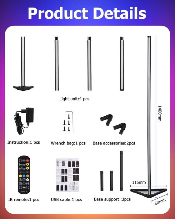 Zaxiva LED Lampa podłogowa Salon,RGB Narożna BIAŁA