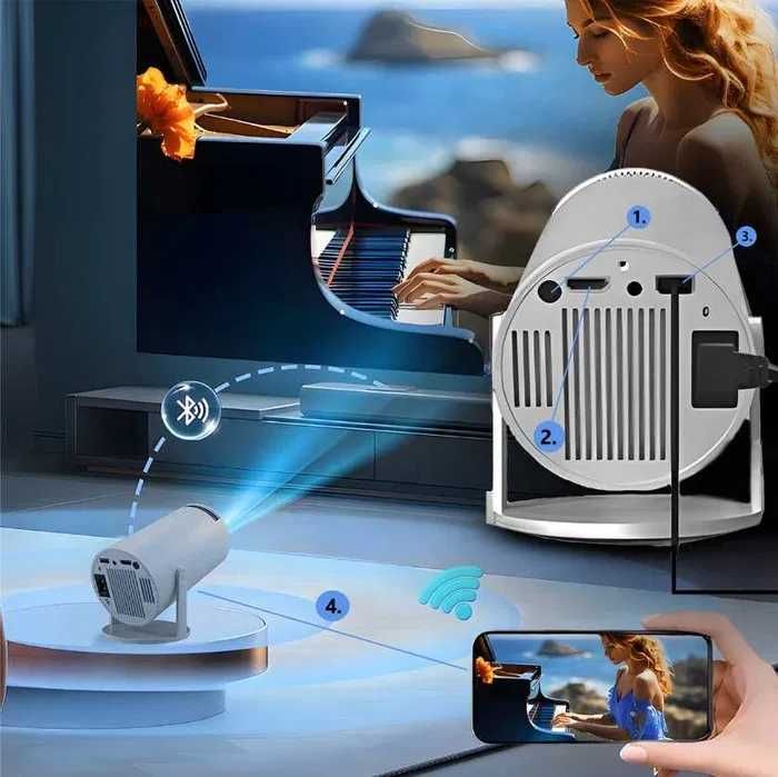 Projektor Przenośny Smart 4K WiFi Android z Głośnikiem BT 5.0 Nowy