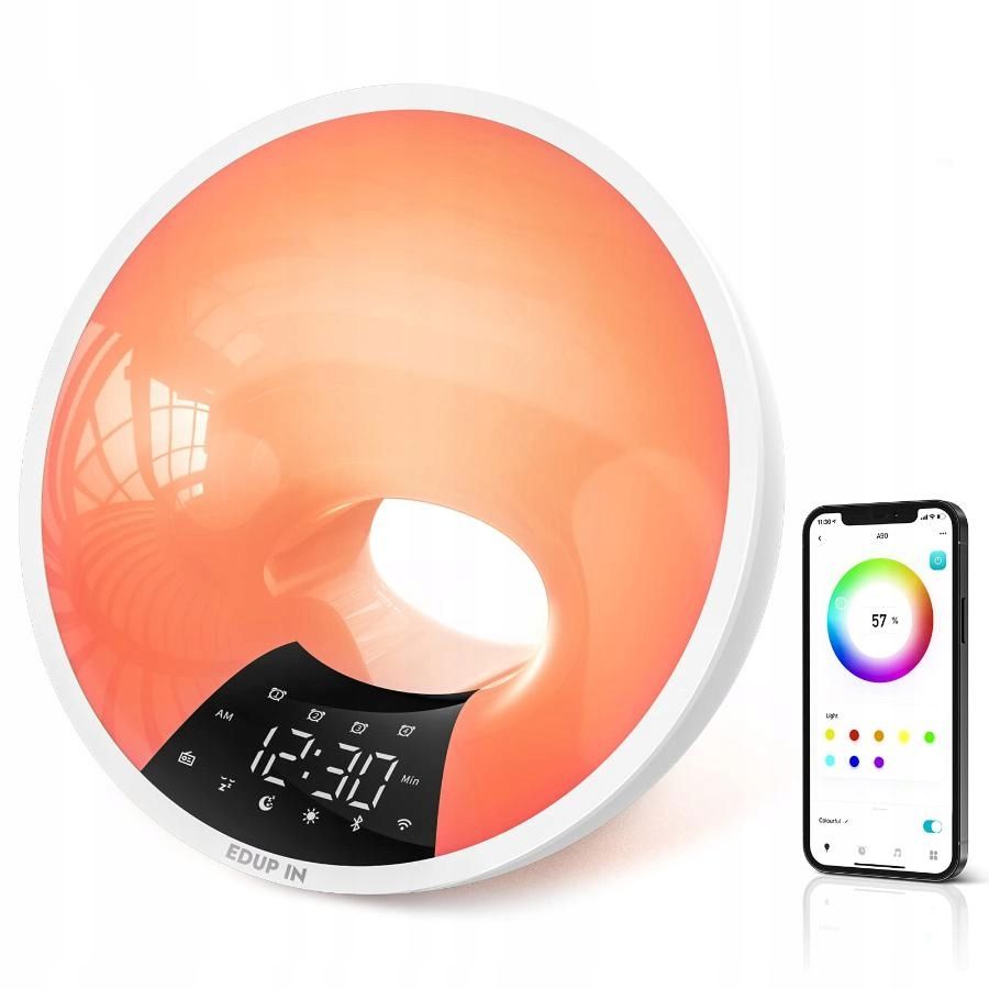 Inteligentny budzik z symulacją świtu Bluetooth radio aplikacja USB