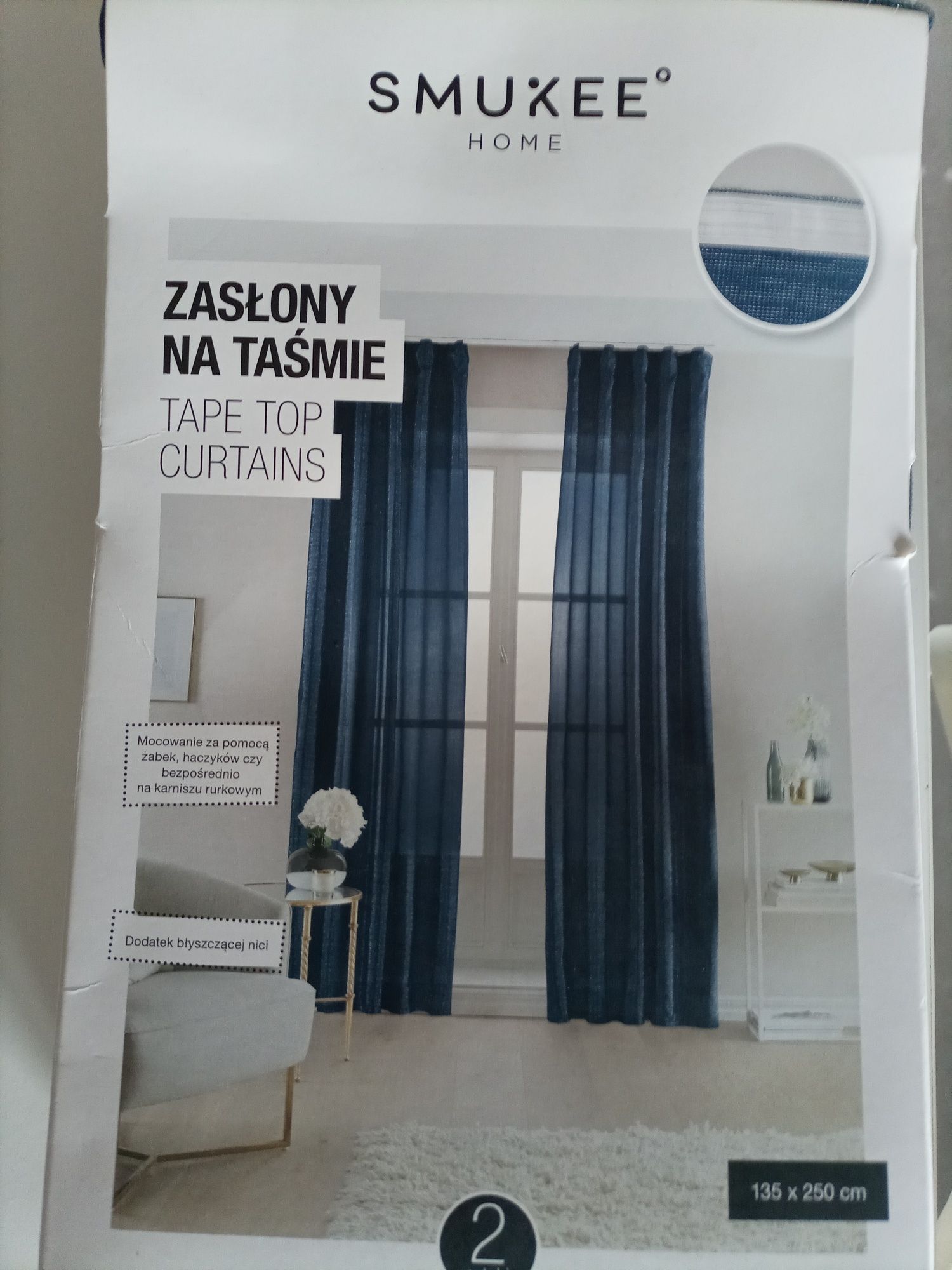 Granatowe zasłony glamour dwupak 2x zasłony na taśmie 135/250 tunel