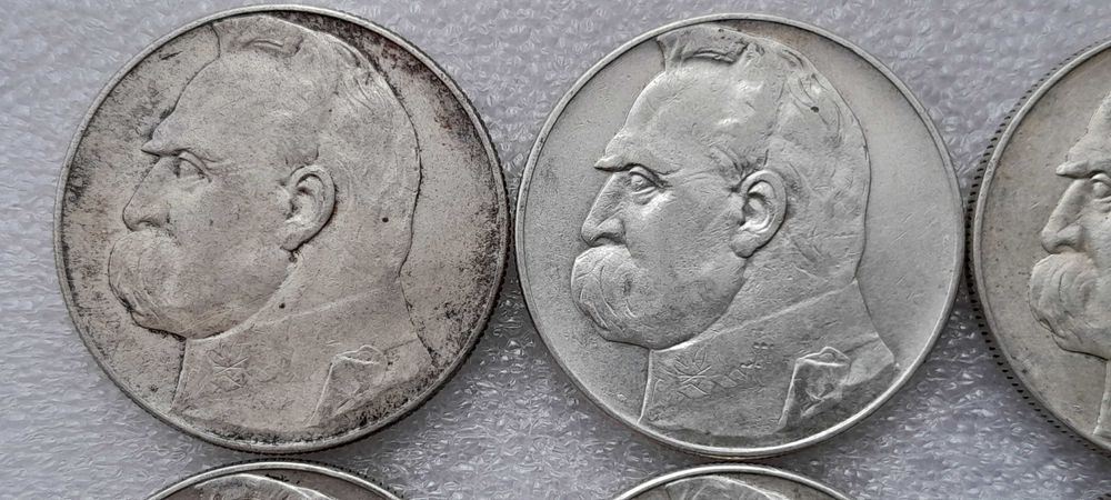 II RP.10 złotych 1935,1936,1937 Piłsudski–WIELKI ZESTAW 6 sztuk-SREBRO