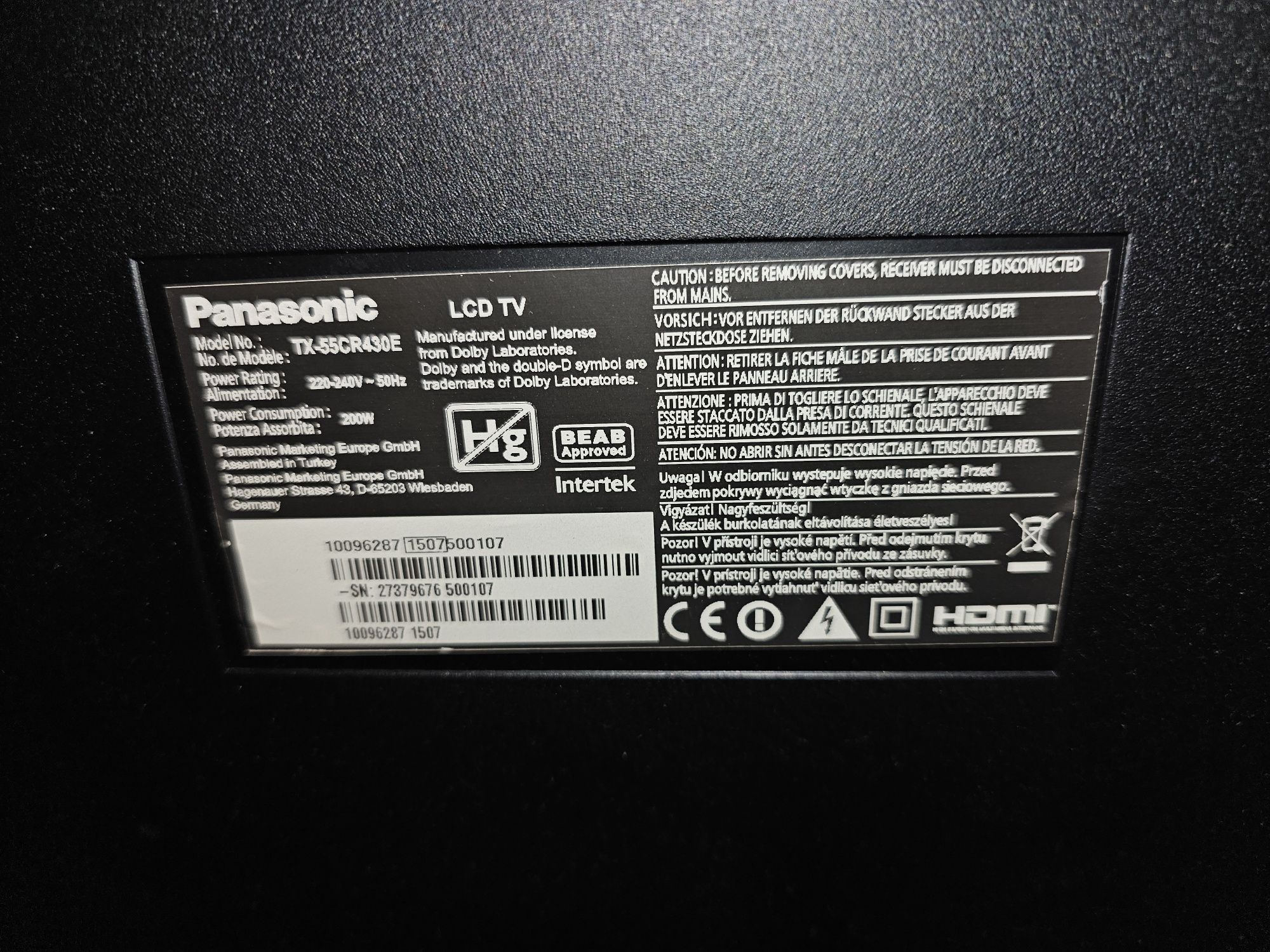 Sprzedam uszkodzony  telewizor Panasonic TX55CR430E zbity matryca