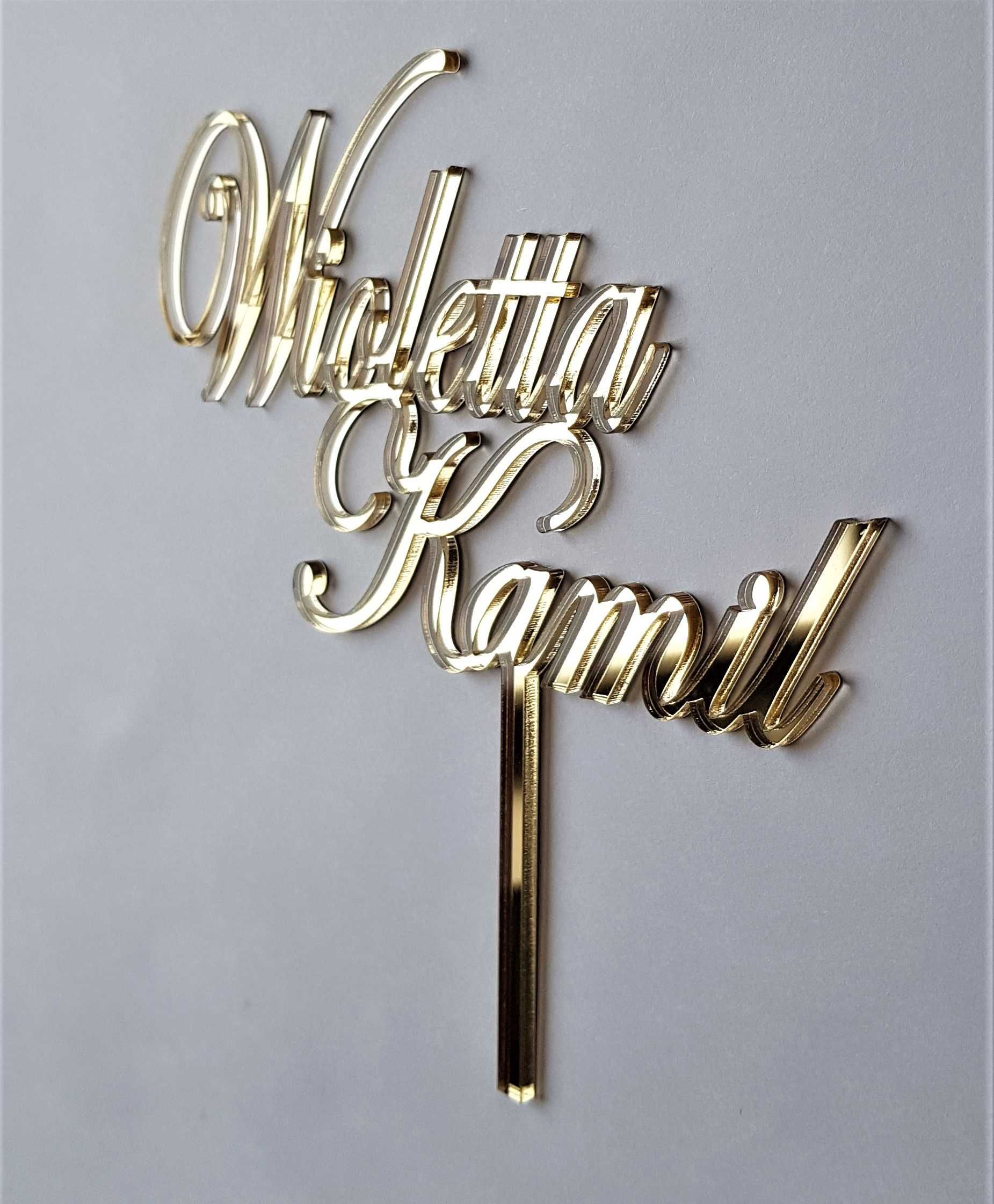 Topper złoty, personalizowany, ślub