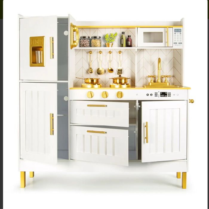 Nowa drewniana kuchnia glamour GOLD z mikrofalówką