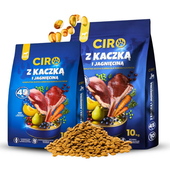 Sucha karma dla psa CIRO Kaczka i Jagnięcina x2 10kg 45% MIĘSA Adult