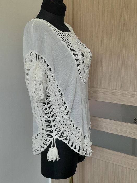 36/38 Bluzka damska Boho ponczo plażowe narzutka na plażę