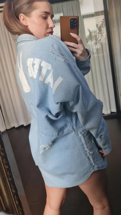 Подовжена рвана джинсовка ексклюзивного бренду REHAB США