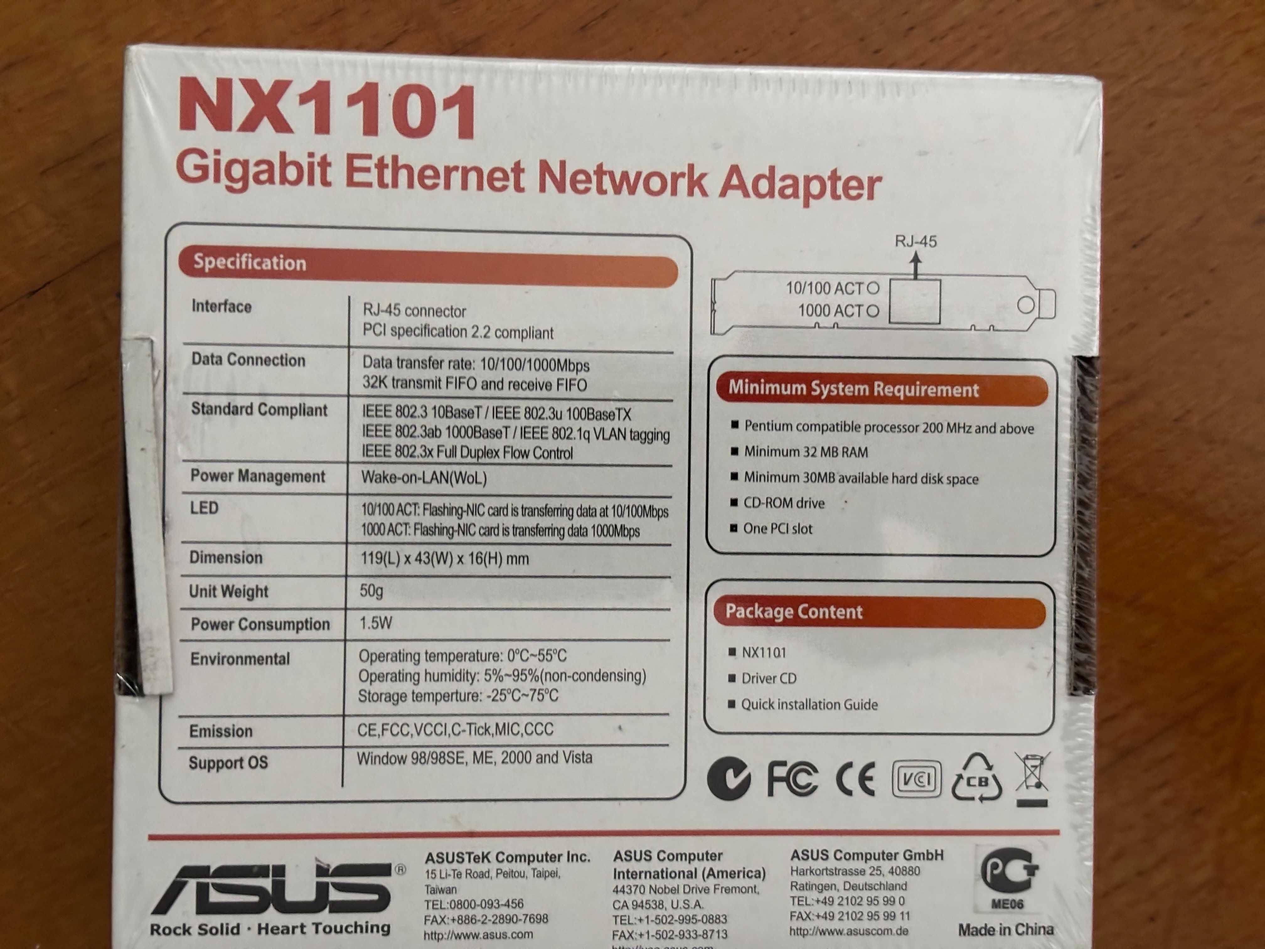 Placa de rede ASUS NX1101 Gigabit Ethernet