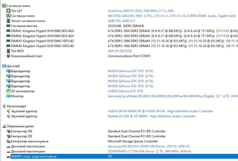 Ігровий ПК AMD FX-8320/ DDR3 16GB/ SSD 250GB + HDD 2TB/ GTX 1070 8GB
