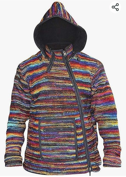 MODA SHOPOHOLIC Męska wielokolorowa wełniana kurtka hipisowska z kaptu