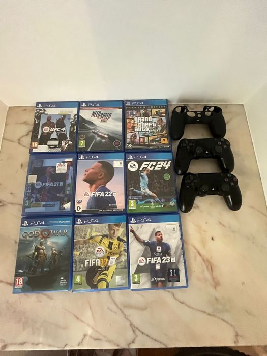 Playstation 4 slim +2 comandos 9 jogos + fortnite instalado
