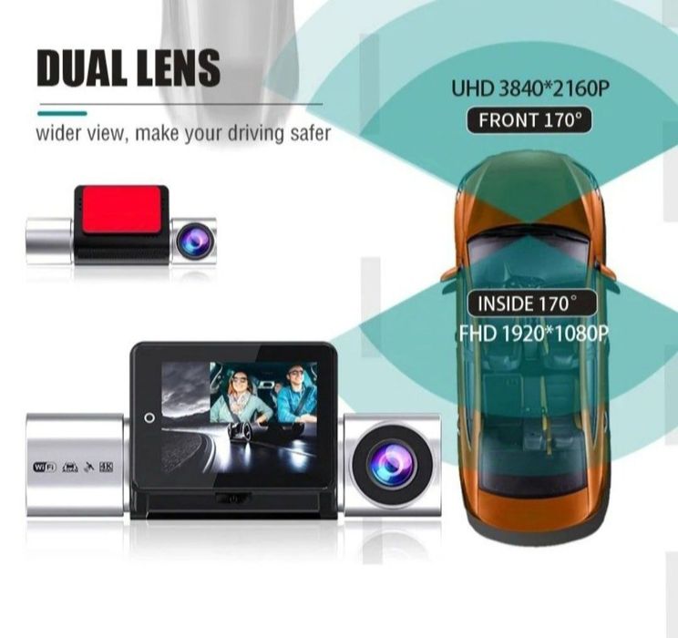 Автомобільний відеореєстратор 4к GPS WI-FI з двама камерами