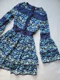 Błękitna sukienka w kwiatuszki xxs solly & delicious krótka