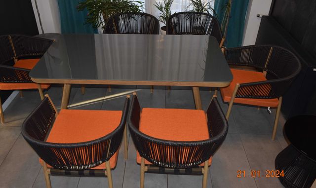 zestaw ogrodowy 6+1 technoratan obiadowy stół krzesła