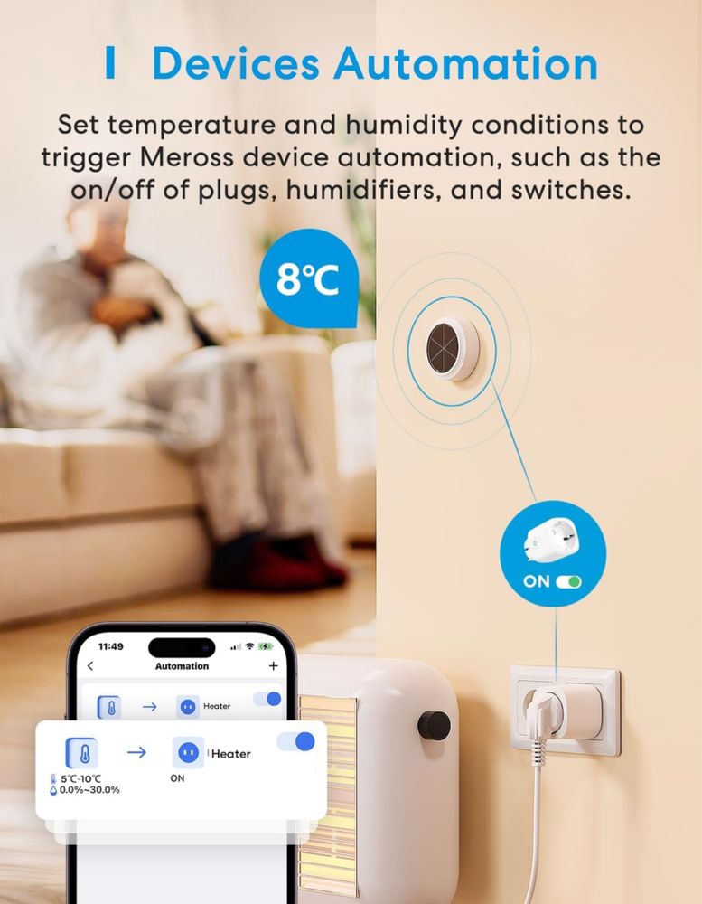 Inteligentny Termometr z higrometrem Meross Wi-Fi Google Home