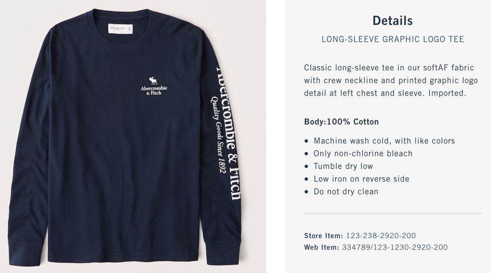 T-shirt Long-Sleeve Abercrombie & Fitch. size M Graphic Logo Tee