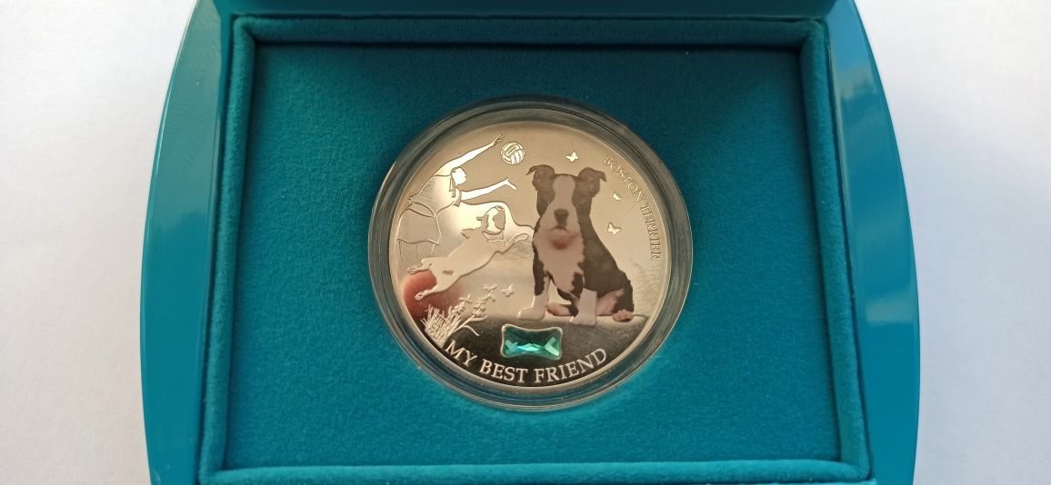 Prata fina 999% Fiji. 2 Dollar 2014 " Dogs & Cats V" -Boston - Terrier