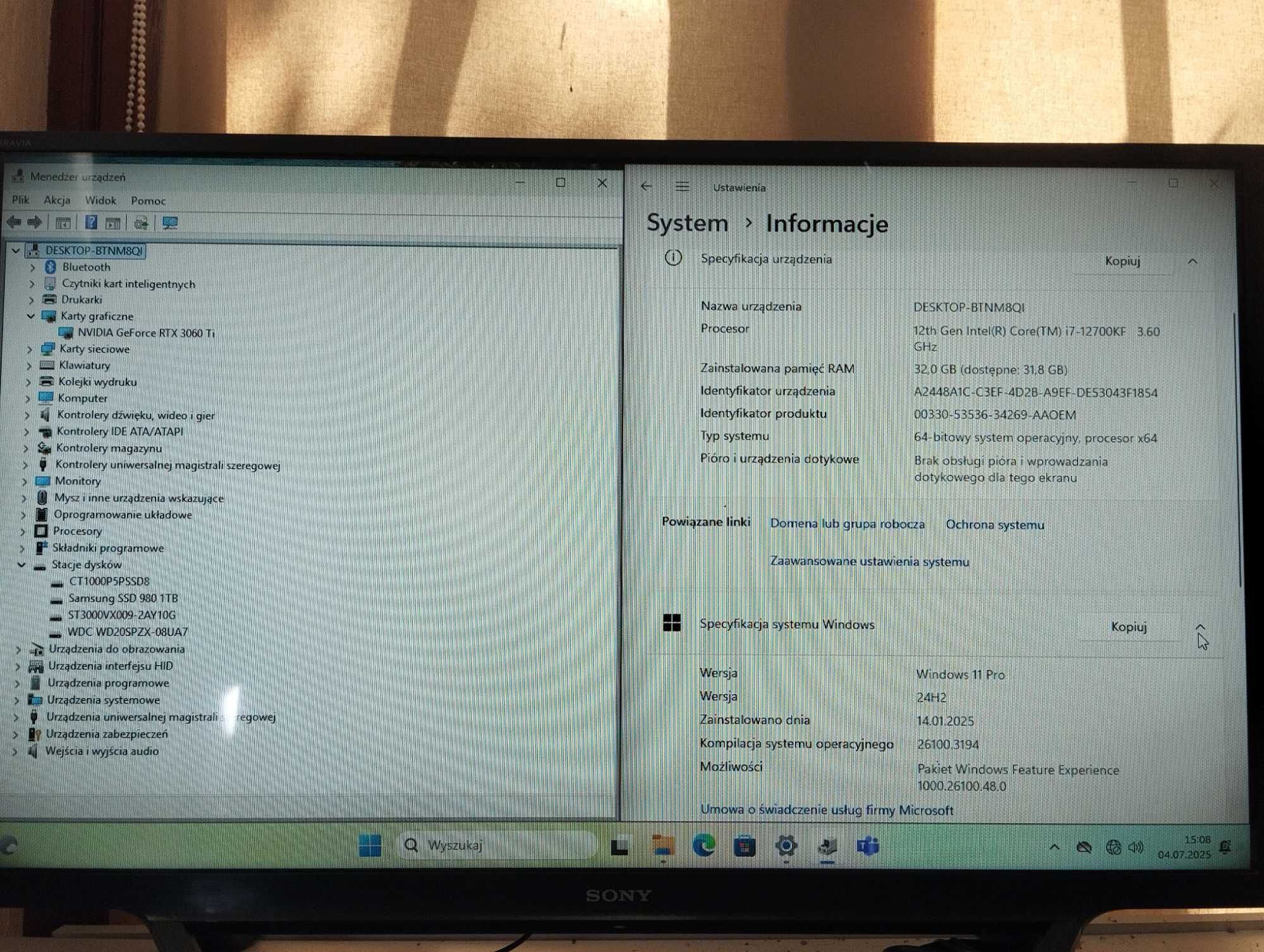 Komputer i7-12700KF RTX 3060 Ti 32GB 2TB SSD 5TB HDD WODNE CHŁODZENIE