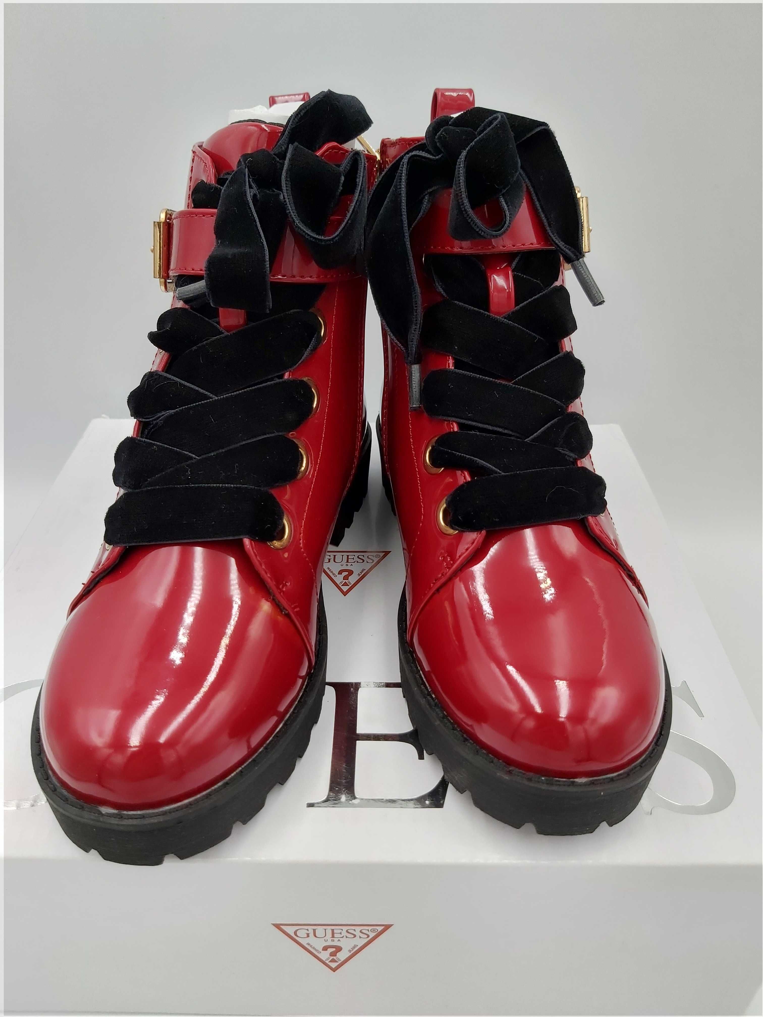 Nowe buty GUESS glany czerwone lakier kozaki botki rozmiar 32