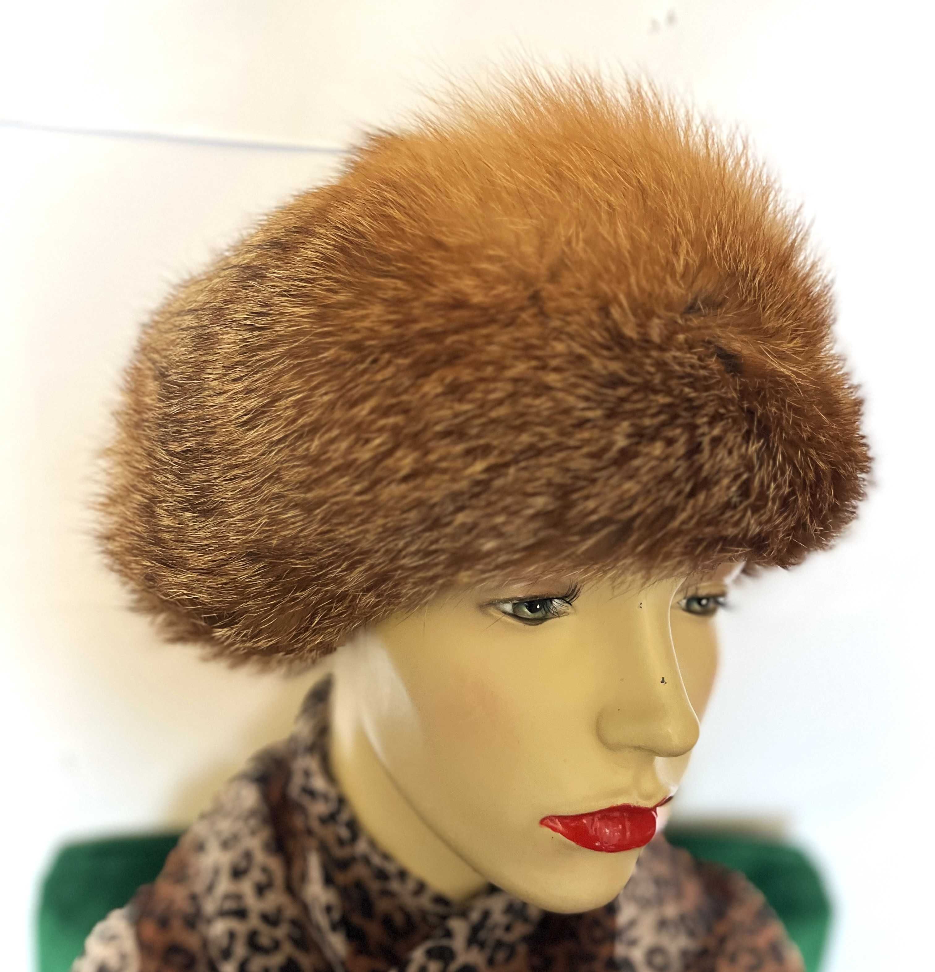 Czapka,beret, toczek czapka Lis jenot pełne futro naturalne 58 ,M L