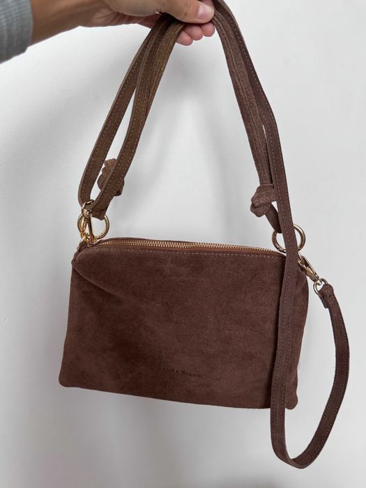PIĘKNA brązowa zamszowa torebka Laura Biaggi Made In Italy 100% skóra