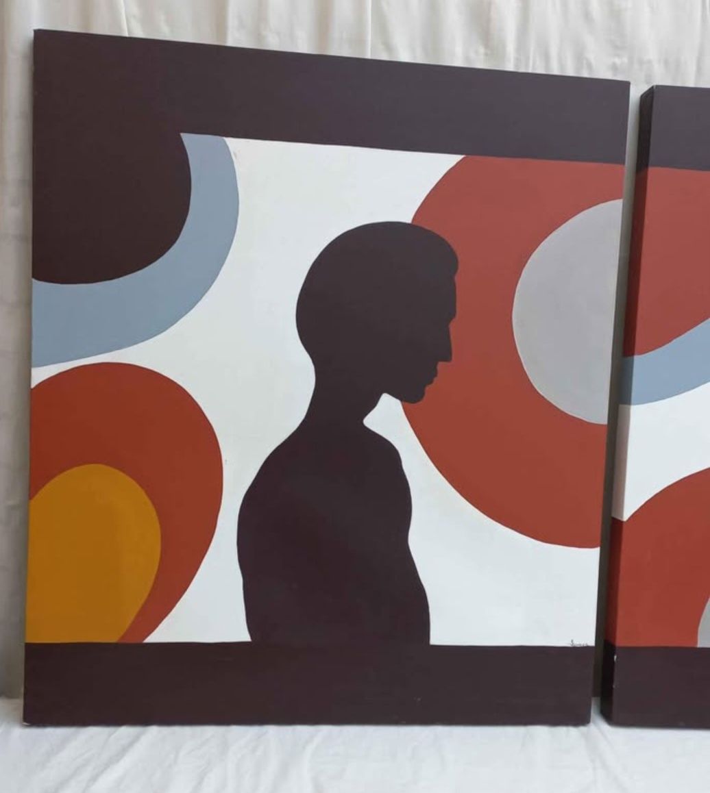 Conjunto 2 quadros pintados à mão