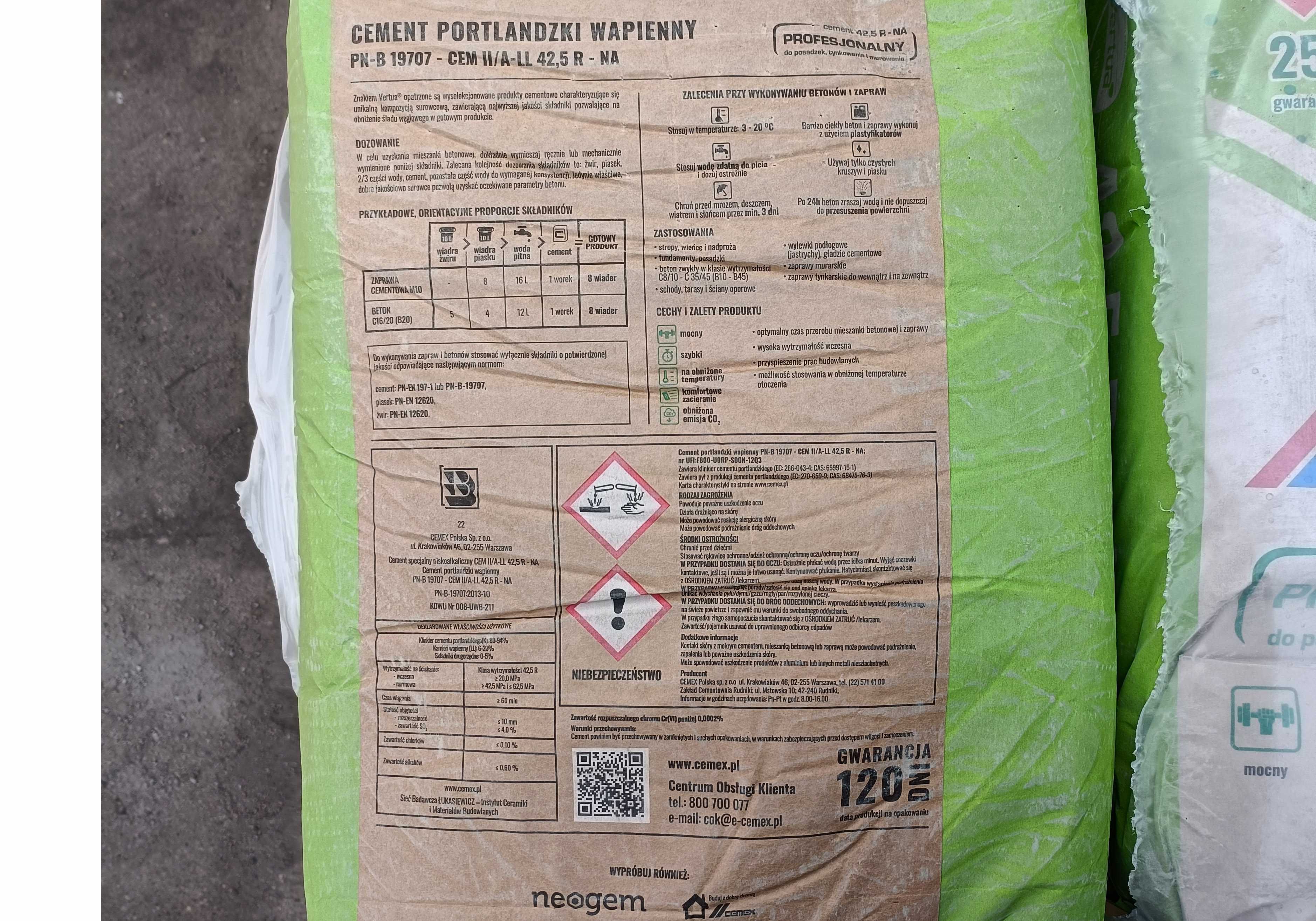 Cement Vertua® Plus CEM II/A-LL 42,5 R – NA 25kg - 14,95 zł