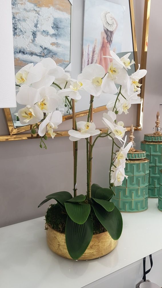 Orquídea em Base de Vidro Dourado By Arcoazul