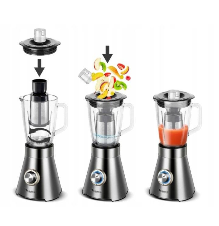 Blender  1500 W ogromna moc  srebrny ze sitkiem do soku