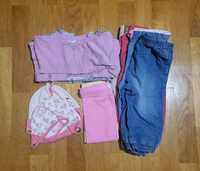 Spodnie, leginsy, bluzki i czapki dla dziewczynki 74