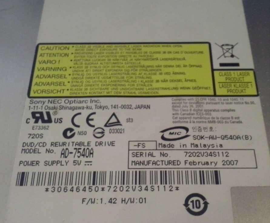 Nagrywarka DVD SONY Optiarc DVD RW AD-7540A ATA (5)