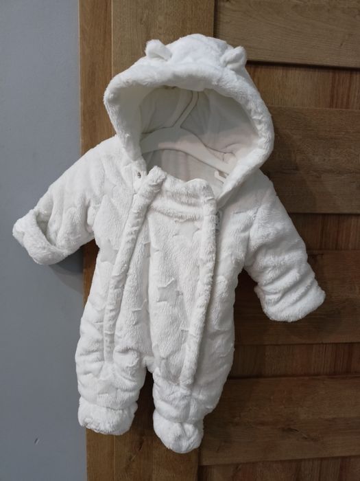 Kombinezon 50 56 dla noworodka 62 biały miś zimowy z uszami chrzest