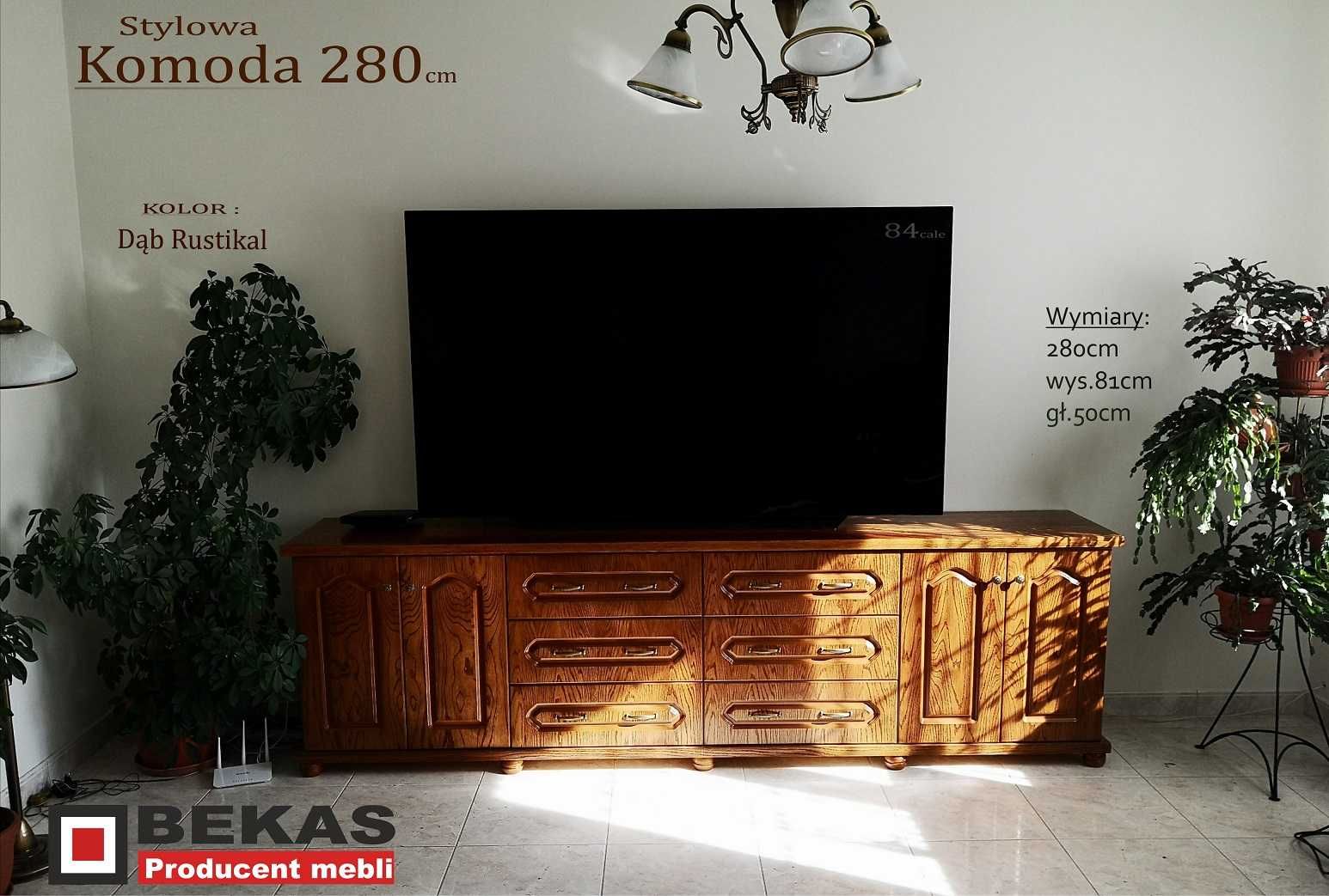 Duża Komoda 280` (8D-4S) XXL Wysoka Dąb rustikal Bekas Meble