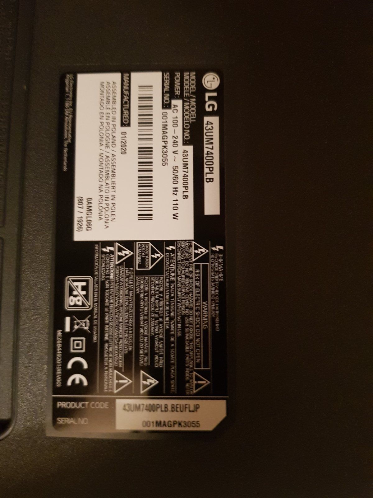 Телевізор LG 43 UM 7400 PLB