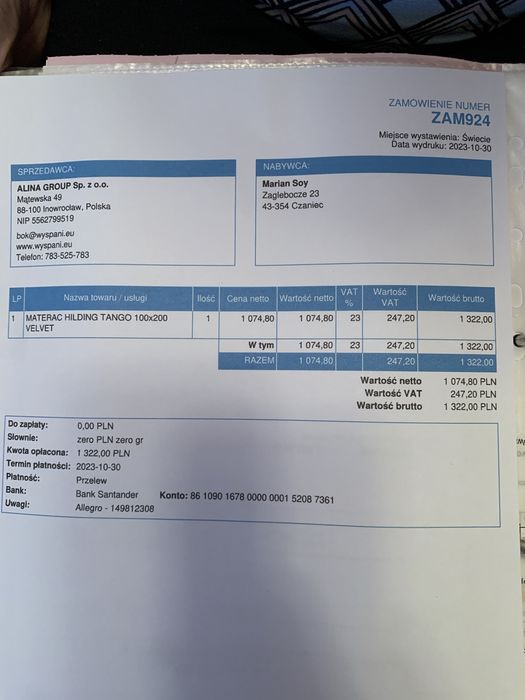 Łóżko z materacem Hilding