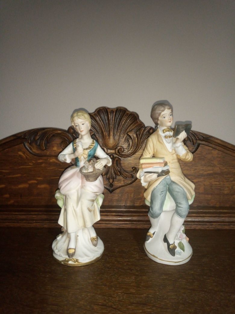 Para figurek porcelanowych Dama i Pan Hrabia porcelana sygnowana antyk