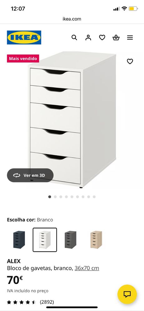 Móvel de escritório com gavetas IKEA ALEX