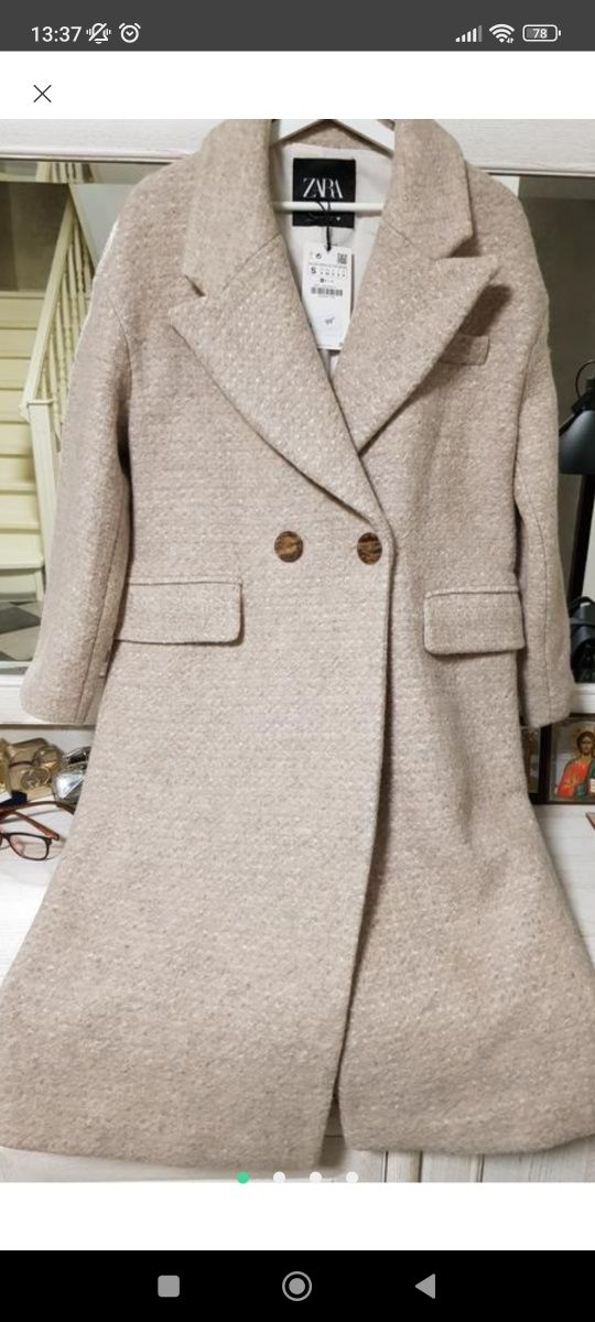 Пальто Zara з вмістом шерсті, шерстяне пальто Zara