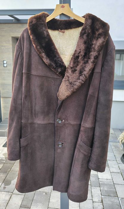 Duży kożuch męski - naturalna skóra barania - PRL