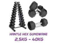 Hantle żeliwne HEX ogumowane 2,5kg - 40kg + stojaki do hantli WA