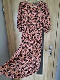 Sukienka midi w kwiaty łososiowa rozmiar L