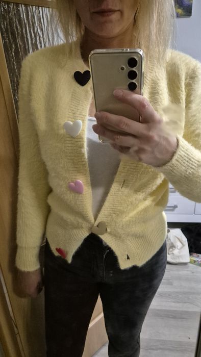 Kardigan sweter S/M nowy masełko serduszka h&m zara