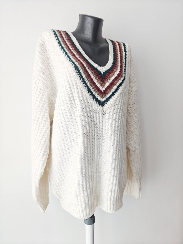 Sweterek sweter damski wełna dekolt V serek mięsisty gruby 52 54