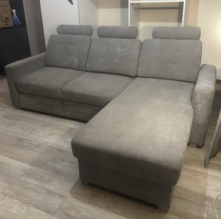 Narożnik BRW (typ Lino) z funkcją spania – Szary, mobilne zagłówki