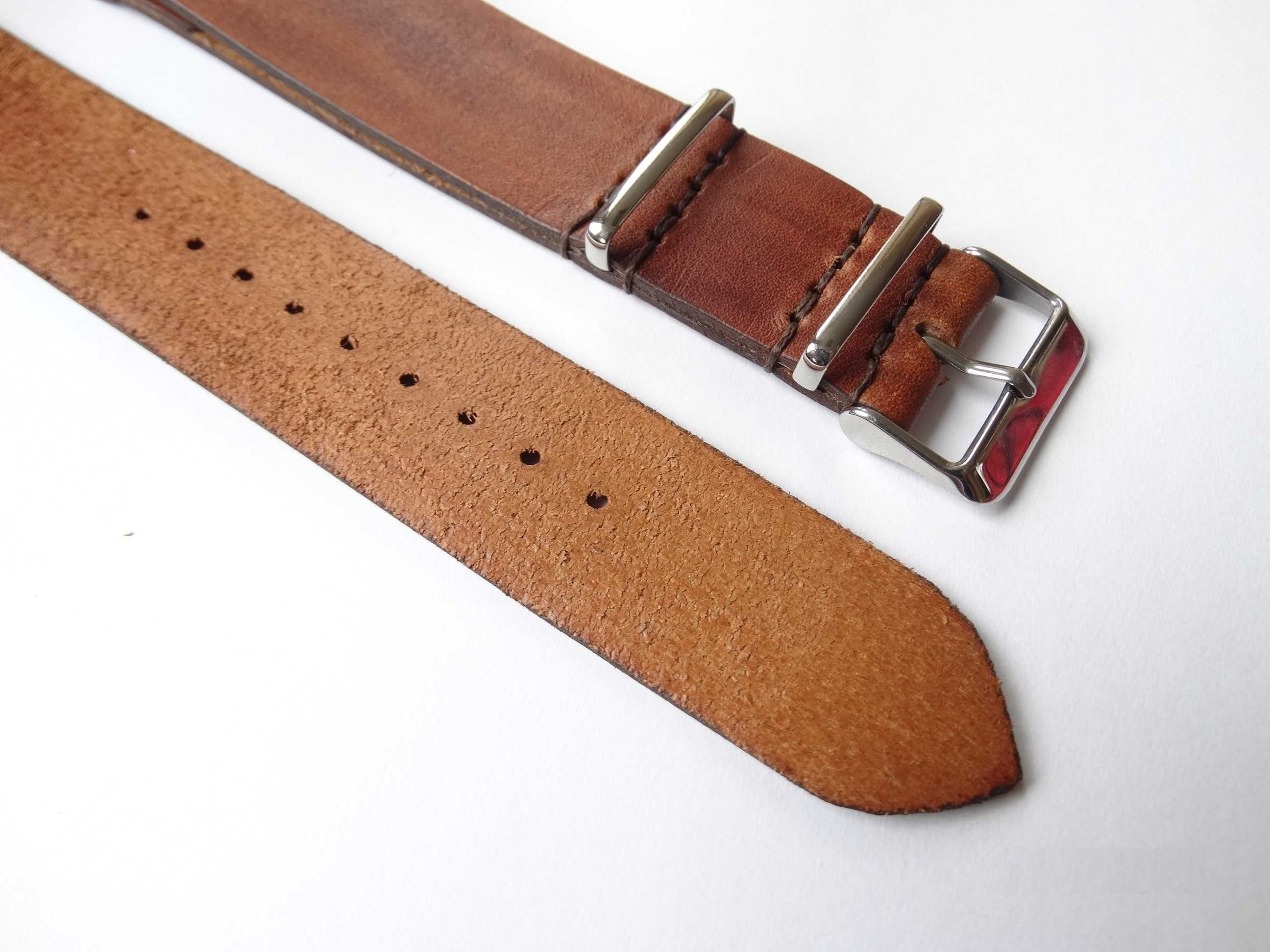 Pasek skórzany do zegarka NATO 22mm brąz hand made polska manufaktura